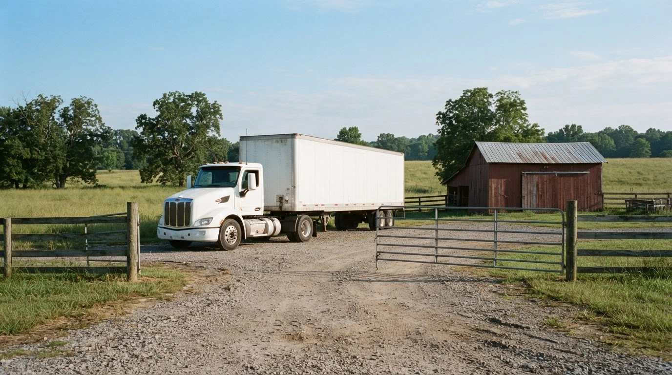 Freight shipping preparation for freight pickup or delivery at a farm or ranch