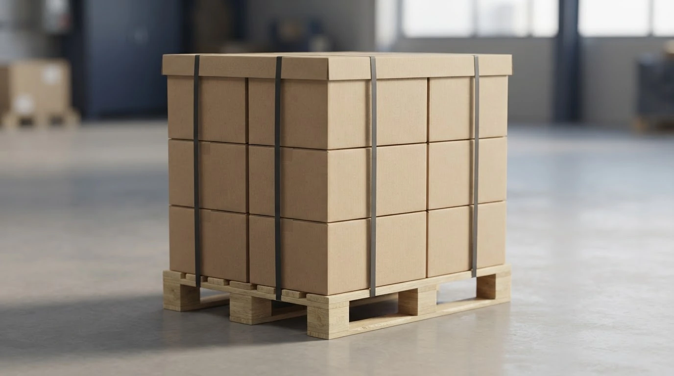 A fully loaded pallet being measured at its longest, widest, and tallest points before a freight quote