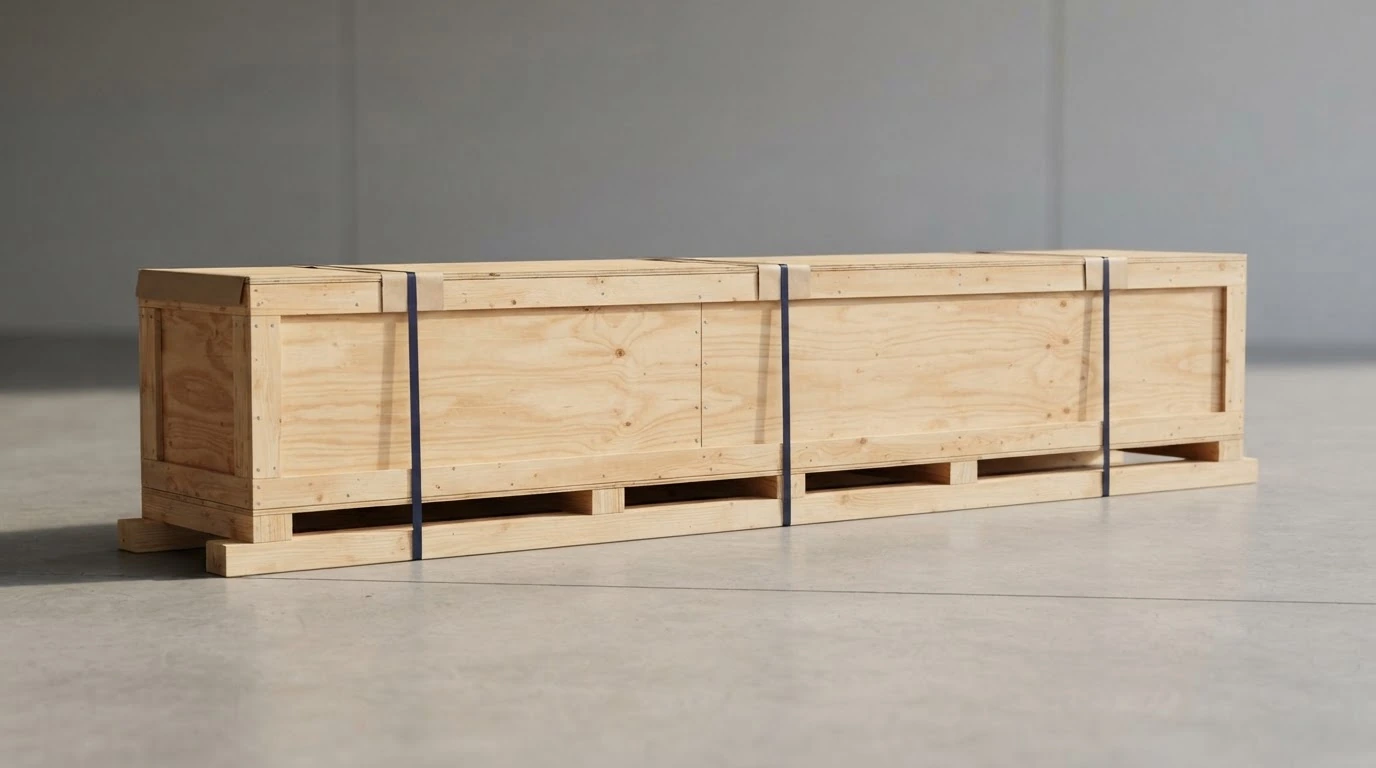 Long or oversized pallet and crate being measured with a tape measure for LTL freight prep