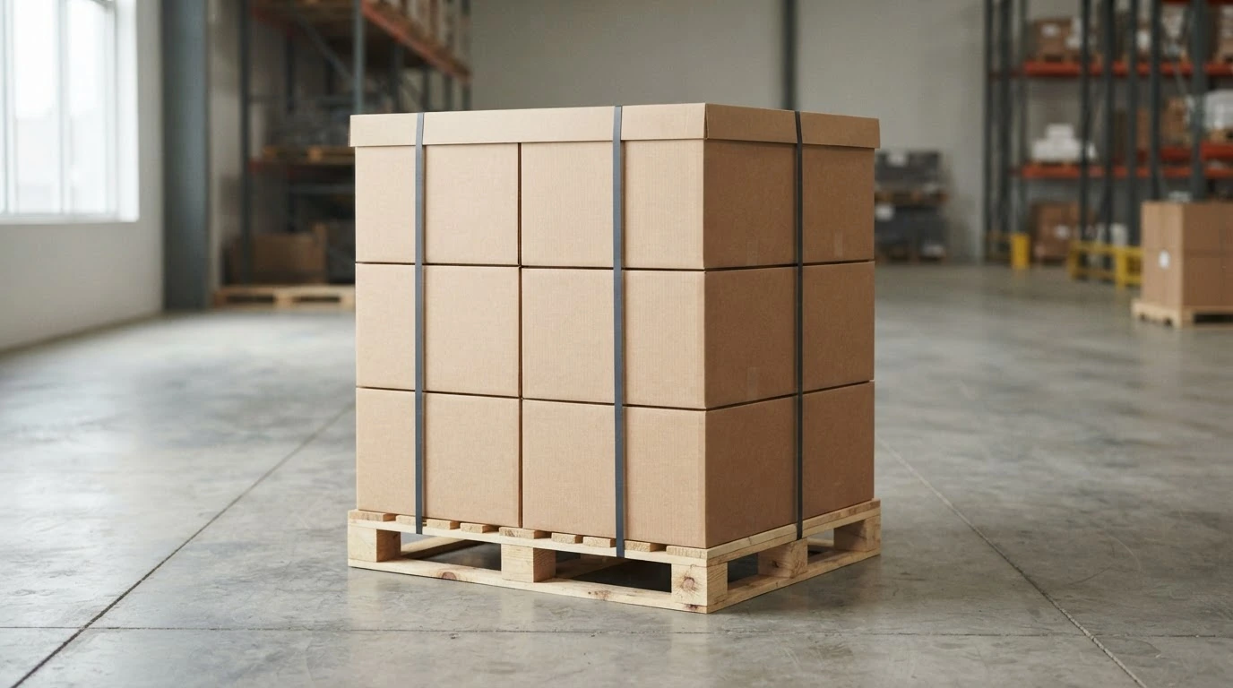Pallets stacked with height measured from the floor to the top of the loaded product, including the pallet deck.